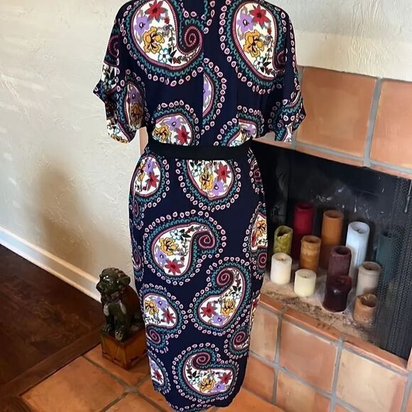 Jane Wood Vintage Made in France Navy Blue Paisley Floral Dress, 2! - Picture 7 of 9